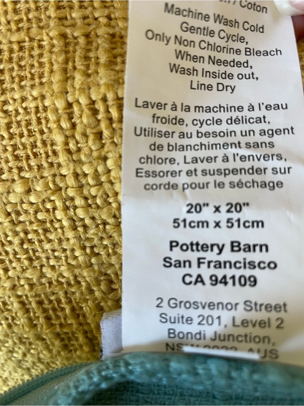 POTTERY BARN 20x20 Textured Throw Pillow Covers ONLY Set of 3 Yellow + Aqua |EUC